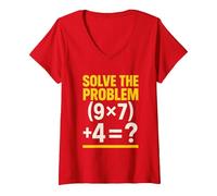 Women's 67 Meme Math Teacher Funny School 6-7 Brain Rot Six Seven V-Neck T-Shirt, Red, Small