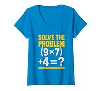 Women's 67 Meme Math Teacher Funny School 6-7 Brain Rot Six Seven V-Neck T-Shirt, Sapphire Blue, Large