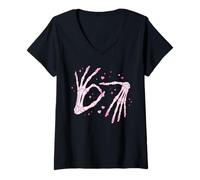 Women's 67 Meme Six Seven Skeleton Nail Tech Funny Manicurist Nail V-Neck T-Shirt