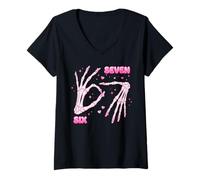 Women's 67 Meme Six Seven Skeleton Nail Tech Funny Manicurist Nail V-Neck T-Shirt