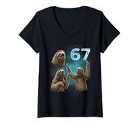 Womens 67 Meme Sloth Howling at The Moon Six Seven V-Neck T-Shirt