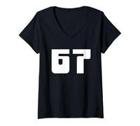 Women's 67 Middle East Arabic-Inspired Bold Numeric Design V-Neck T-Shirt