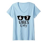Womens 67 Number 6 7 Aura Energy 67 Vibes Only Funny Six Seven Meme V-Neck T-Shirt
