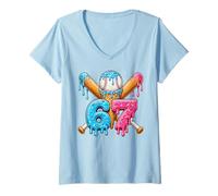 Women's 67 Number Baseball Ice Cream Drip Fun 67th Birthday Meme V-Neck T-Shirt