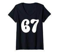 Womens 67 Number Six Seven Funny Meme Slang Teen Kids Matching V-Neck T-Shirt