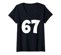 Womens 67 Number Sixty-Seven Funny Meme School Teen Kid Matching V-Neck T-Shirt
