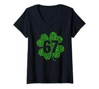 Women's 67 Six Seven St Patrick’s Day Irish Lucky Clover Shamrock V-Neck T-Shirt