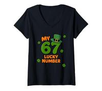 Womens 67 St. Patricks Meme Cute 67 Lucky Number St. Patricks V-Neck T-Shirt
