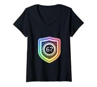 Women's 67 Tech Shield Digital Emblem Art V-Neck T-Shirt