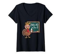 Womens 67 Thanksgiving T-Shirt Funny Turkey Math Teacher Mom V-Neck T-Shirt