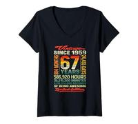 Womens 67 Years 804 Months of Being Awesome Born 1959 67th Birthday V-Neck T-Shirt