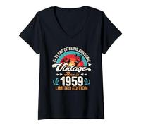 Womens 67th Birthday 67-Year-Old Fishing Lovers Angler Born in 1959 V-Neck T-Shirt