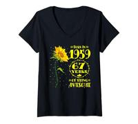 Womens 67th Birthday Awesome 67 Year-Old Sunflower Lovers Born 1959 V-Neck T-Shirt