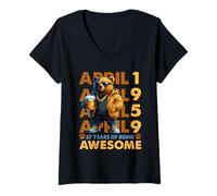 Women's 67th Birthday Bear Beer April 1959 Vintage 67 Years Old V-Neck T-Shirt