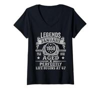Womens 67th Birthday Men Legends were Born in January 1959 Vintage V-Neck T-Shirt