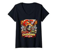 Women's 67th Birthday Racing Car Motorcycle Legendary Skull for Men V-Neck T-Shirt