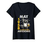 Women's 68th Birthday Raccoon Beer May 1958 Vintage 68 Years Old V-Neck T-Shirt