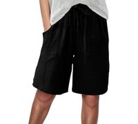 Women's 7/8 Trousers Summer Shorts for Women Knee Length Linen Wide Leg High Waist Beach Summer Trousers Casual Holiday Shorts Women's Fabric Set, black, M