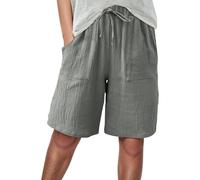 Women's 7/8 Trousers Summer Shorts for Women Knee Length Linen Wide Leg High Waist Beach Summer Trousers Casual Holiday Shorts Women's Fabric Set, gray, M