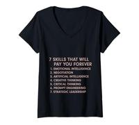 Womens 7 Skills That Will Pay You Forever AI Prompt Engineering Fun V-Neck T-Shirt