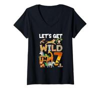 Womens 7 Year Old Zoo Birthday Safari Jungle Animal 7Th Bday V-Neck T-Shirt