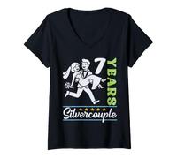 Women's 7 Years Silvercouple 7th Wedding Anniversary Married Couples V-Neck T-Shirt