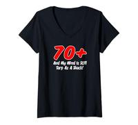 Women's 70 Plus and My Mind is Still Tarp As A Shack Funny V-Neck T-Shirt