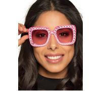 Womens 70s Disco Hot Pink Bling Glasses 1970s Fancy Dress Sunglasses Accessory