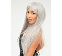 Womens 70s Disco Long Silver Glitter Wig