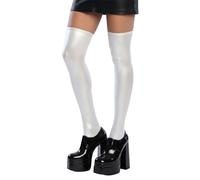 Womens 70s Glam Rock Metallic Silver Stockings 1970s Fancy Dress Thigh Highs