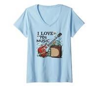 Womens 70s MUSIC I LOVE THE SEVENTIES 70's V-Neck T-Shirt