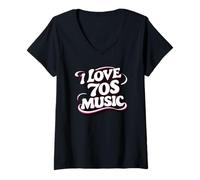 Womens 70's MUSIC I LOVE THE SEVENTIES RETRO V-Neck T-Shirt