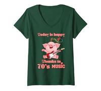 Women's 70's Music I Love The Seventies V-Neck T-Shirt, Dark Green, Small