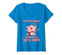 Women's 70's Music I Love The Seventies V-Neck T-Shirt, Sapphire Blue, X-Large