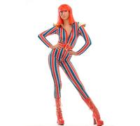 Womens 70s Ziggy Stardust Style Striped Glam Rock Costume