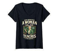 Women's 70th Birthday Teacher Never Underestimate A Woman V-Neck T-Shirt