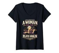 Women's 70th Birthday Violin Lover Never Underestimate A Woman V-Neck T-Shirt