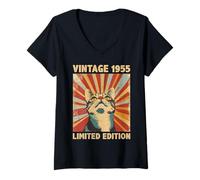 Women's 71 Years Old Gift Vintage 1955 Cat Lover 71st Birthday V-Neck T-Shirt