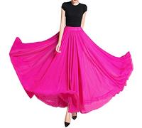 Womens 720-degree Double-Layer Big Swing Maxi Skirt Full Circle Skirt Chiffon Beach Skirt Long Ballet Skirt Ballroom Dance Tribal Dance Belly Dance Flamenco Festival Performance Practice Skirt O XL
