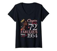 Womens 72nd Birthday Black Queen Chapter 72 Fabulous Since 1954 V-Neck T-Shirt