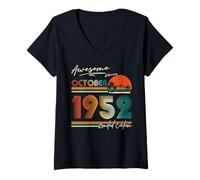Womens 73 Year Old Vintage October 1952 Retro 73rd Birthday Men Dad V-Neck T-Shirt