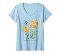 Womens 73 Years Loved and Blessed Floral Flower Stamp 73rd Birthday V-Neck T-Shirt