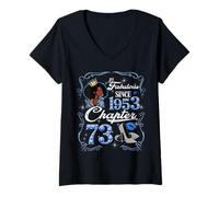 Women's 73rd Birthday Black Queen Chapter 73 Fabulous Since 1953 V-Neck T-Shirt