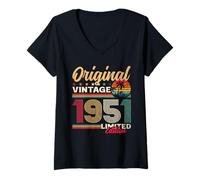 Womens 74th Birthday Man Woman 74 Years 1951 Decoration Fun V-Neck T-Shirt