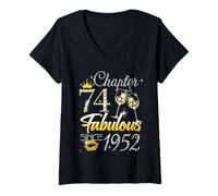 Women's 74th Birthday Queen Chapter 74 Fabulous Since 1952 Women V-Neck T-Shirt