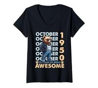 Womens 75th Birthday Bear Legends October 1950 75 Years Old Mens V-Neck T-Shirt