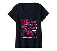Womens 75th Birthday High Heel A Queen Was Born In September 1950 V-Neck T-Shirt