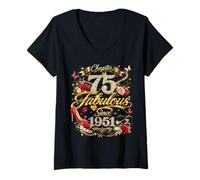 Women's 75th Birthday Queen Chapter 75 Fabulous Since 1951 Women V-Neck T-Shirt