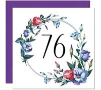 Women's 76th Birthday Card with Floral Design - Ladies Floral bday Birthday Card for 76 Year old Woman Nan Grandma Mum Aunt Ladies Nan Friend Sister Seventy Six, Seventy Sixth Nanny