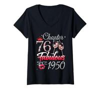 Women's 76th Birthday Queen Chapter 76 Fabulous Since 1950 Women V-Neck T-Shirt